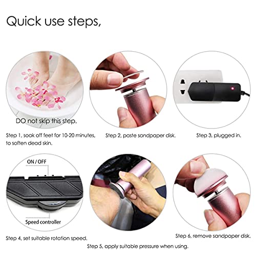 Electric Foot File (Speed Adjustable) with 60pcs Replacement Sandpaper Disk, ...