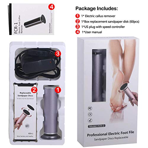 Electronic Foot File (Adjustable Speed) with 60pcs Replacement Sandpaper Disk...