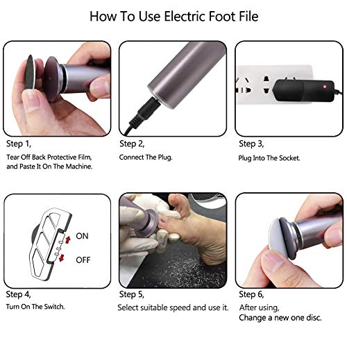 Electronic Foot File (Adjustable Speed) with 60pcs Replacement Sandpaper Disk...