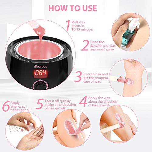 Waxing Kit Wax Warmer for Women - iBealous Hair Removal Pearl Wax Kit with 4 ...