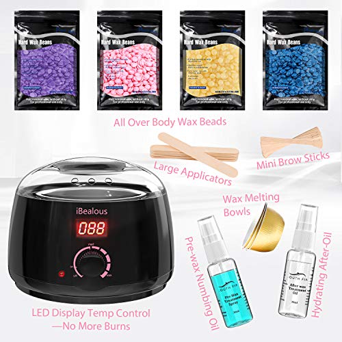 Waxing Kit Wax Warmer for Women - iBealous Hair Removal Pearl Wax Kit with 4 ...