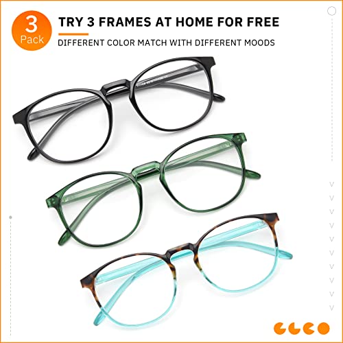 IBOANN 3 Pack Blue Light Blocking Glasses Women/Men, Round Fashion Retro Fram...