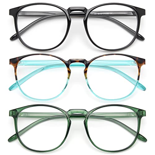 IBOANN 3 Pack Blue Light Blocking Glasses Women/Men, Round Fashion Retro Fram...