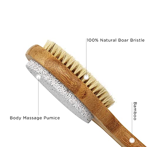 ICANdOIT Long handle100%Natural boar bristle with Pumice Stone Dry&Wet body b...