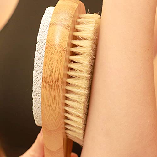 ICANdOIT Long handle100%Natural boar bristle with Pumice Stone Dry&Wet body b...