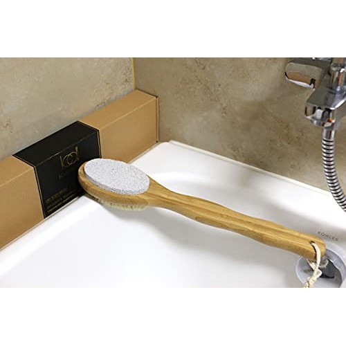 ICANdOIT Long handle100%Natural boar bristle with Pumice Stone Dry&Wet body b...