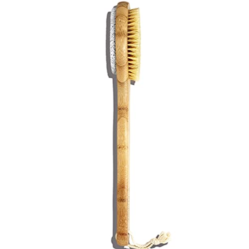 ICANdOIT Long handle100%Natural boar bristle with Pumice Stone Dry&Wet body b...