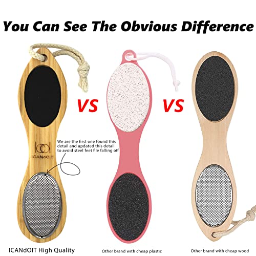 ICANdOIT Natural Bamboo Foot File Callus Remover-Multi Purpose 4 in 1 Feet Pe...