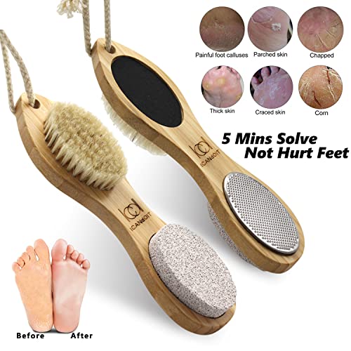 ICANdOIT Natural Bamboo Foot File Callus Remover-Multi Purpose 4 in 1 Feet Pe...