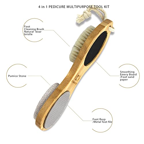 ICANdOIT Natural Bamboo Foot File Callus Remover-Multi Purpose 4 in 1 Feet Pe...