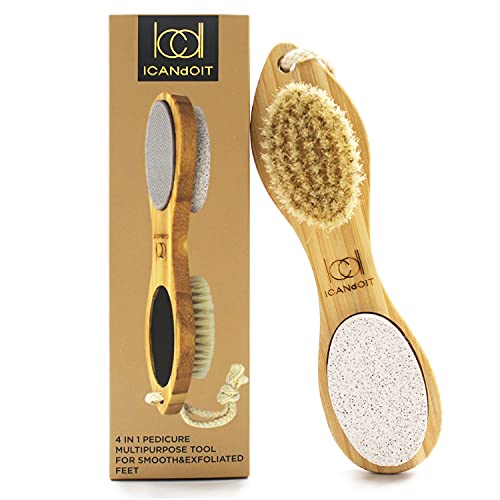 ICANdOIT Natural Bamboo Foot File Callus Remover-Multi Purpose 4 in 1 Feet Pe...