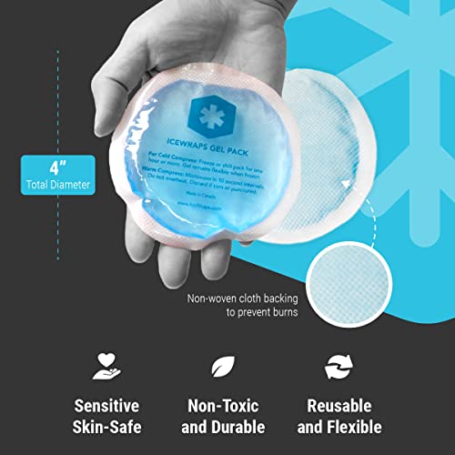 ICEWRAPS 4” Round Reusable Gel Ice Packs with Cloth Backing - Hot Cold Pack f...