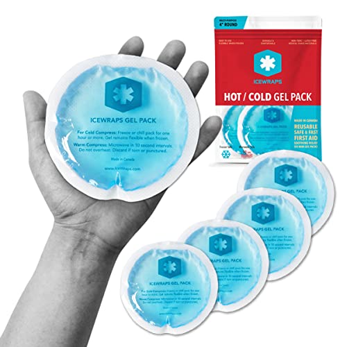 ICEWRAPS 4” Round Reusable Gel Ice Packs with Cloth Backing - Hot Cold Pack f...