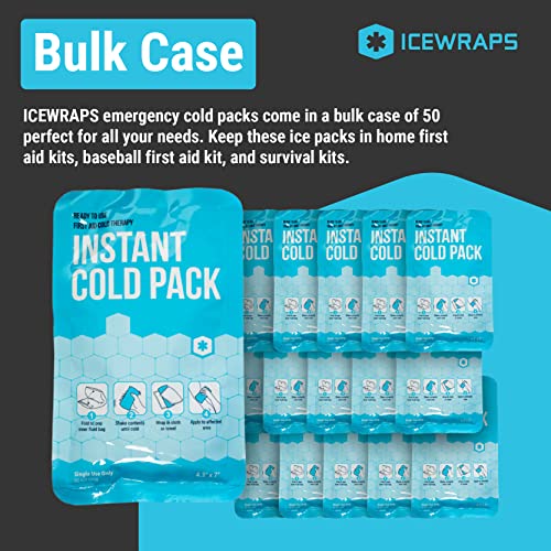ICEWRAPS 4”x7” Instant Ice Packs for Injuries - 50 Count Bulk Emergency Singl...