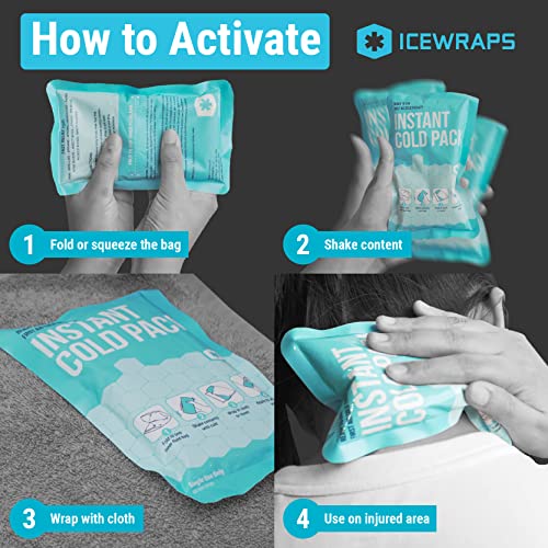 ICEWRAPS 4”x7” Instant Ice Packs for Injuries - 50 Count Bulk Emergency Singl...