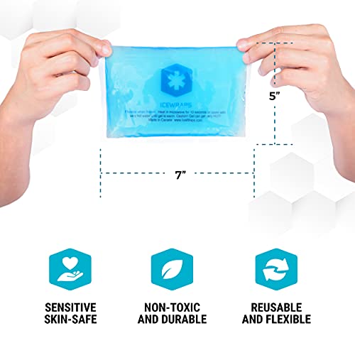 ICEWRAPS 5”x7” Reusable Gel Ice Packs - Hot Cold Pack for Injuries, Pain Reli...