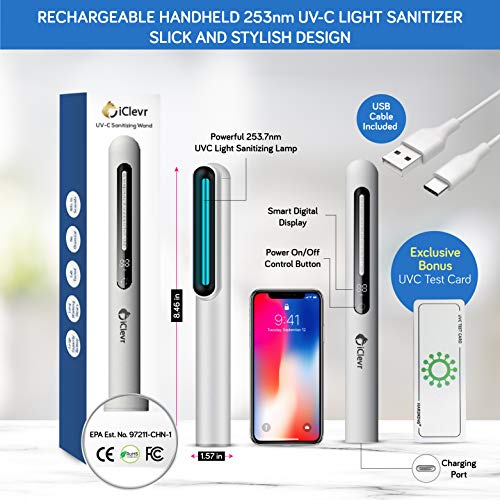 UV-C Light Sanitizer Wand - Powerful 253nm UV Sterilizer Rechargeable Handhel...