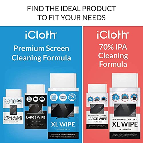 iCloth Screen Cleaning Wipes [7.2 x 5 Inches - 24 Wipes] Safe for All Screens...