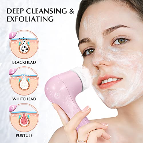 Facial Cleansing Brush Face Scrubber: Electric Exfoliating Spin Brush IPX7 Wa...