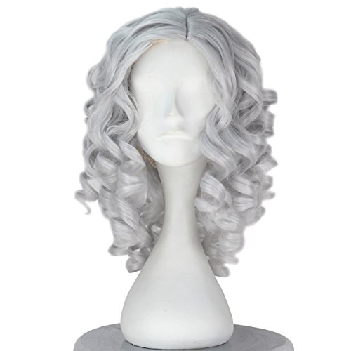 Women Girl Short Curly Hair Halloween Cosplay Costume Wig Party Adult (Silver...