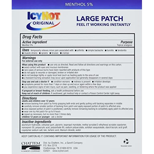 Icy Hot Original Medicated Pain Relief Patch, Large, 5 count