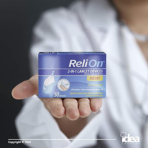 ReliOn 25 Gauge Needle 2-in-1 Lancing Device for Normal Skin, 50 Ct +"Look Af...