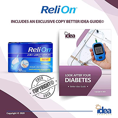 ReliOn 25 Gauge Needle 2-in-1 Lancing Device for Normal Skin, 50 Ct +"Look Af...
