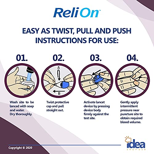 ReliOn 25 Gauge Needle 2-in-1 Lancing Device for Normal Skin, 50 Ct +"Look Af...