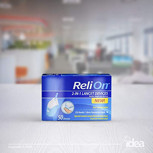 ReliOn 25 Gauge Needle 2-in-1 Lancing Device for Normal Skin, 50 Ct +"Look Af...