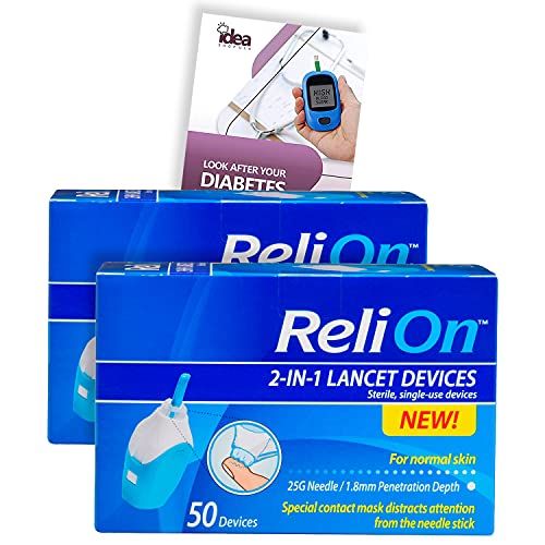 ReliOn 25 Gauge Needle 2-in-1 Lancing Device for Normal Skin, 50 Ct +"Look Af...