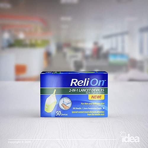 ReliOn 30 Gauge Needle 2-in-1 Lancing Device, 50 Ct +"Look After Your Diabete...