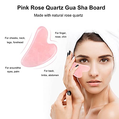 ideayard Rose Quartz Gua Sha Massage Tool - Certificated Natural Face Sculpti...