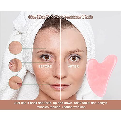 ideayard Rose Quartz Gua Sha Massage Tool - Certificated Natural Face Sculpti...