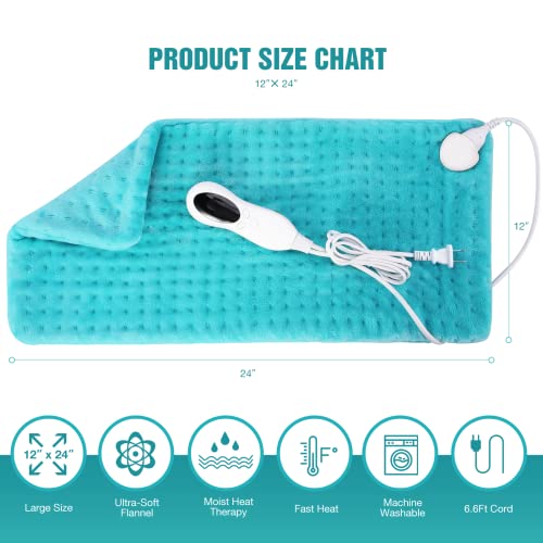 Heating Pad for Back Pain Relief, 12x24" Electric Heat Pad for Neck Shoulders...