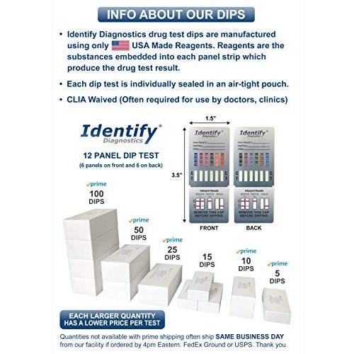 5 Pack Identify Diagnostics 12 Panel Drug Test Dip - Testing Instantly for 12...