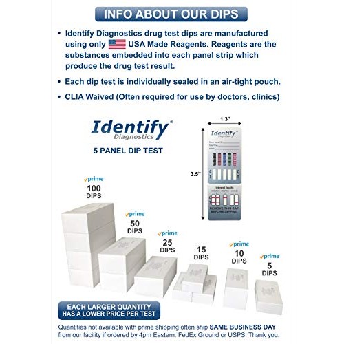 5 Pack Identify Diagnostics 5 Panel Drug Test Dip - Testing Instantly for 5 D...