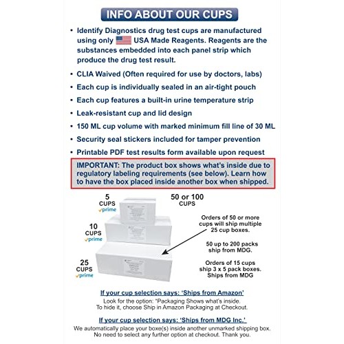 5 Pack Identify Diagnostics 6 Panel Drug Test Cup - Testing Instantly for 6 D...