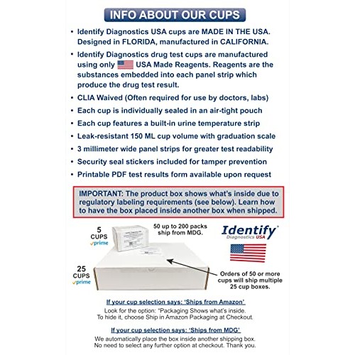 5 Pack Identify Diagnostics USA 14 Panel Drug Test Cup with 6 Adulterations -...
