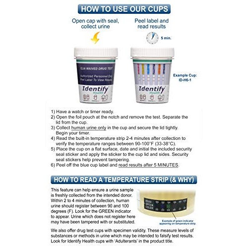 25 Pack Identify Health 12 Panel Drug Test Cup - PCP Version - Tests Urine In...