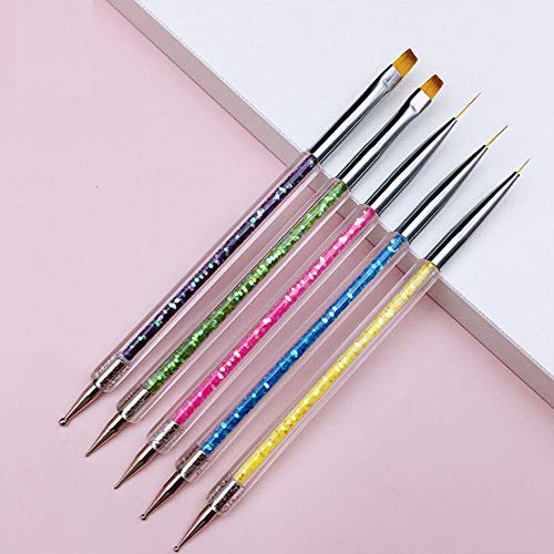 iFwevs Nail Art Brushes,5pcs Double Ended Brush & Dotting Tool Kit,Including ...