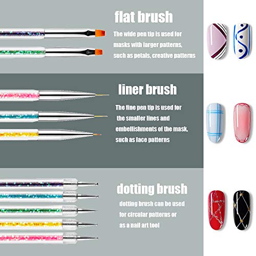 iFwevs Nail Art Brushes,5pcs Double Ended Brush & Dotting Tool Kit,Including ...