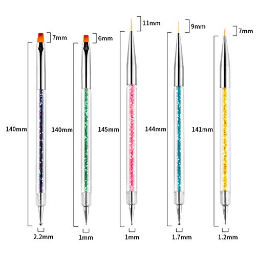 iFwevs Nail Art Brushes,5pcs Double Ended Brush & Dotting Tool Kit,Including ...