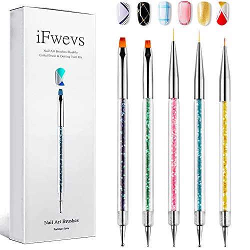 iFwevs Nail Art Brushes,5pcs Double Ended Brush & Dotting Tool Kit,Including ...