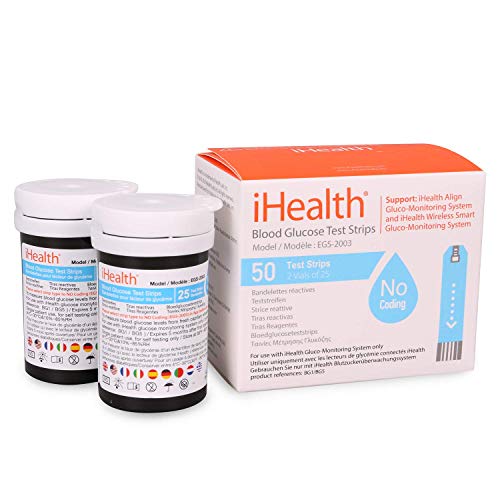iHealth Blood Glucose Test Strips (50 Count), No Coding Blood Sugar Test, Eli...