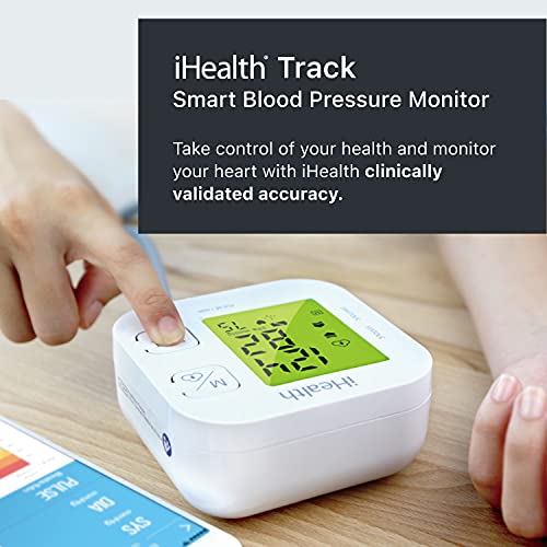 iHealth Track Smart Upper Arm Blood Pressure Monitor, Adjustable Cuff Large A...