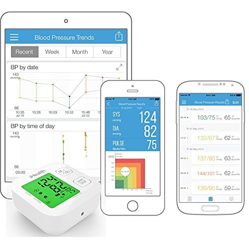 iHealth Track Smart Upper Arm Blood Pressure Monitor, Adjustable Cuff Large A...