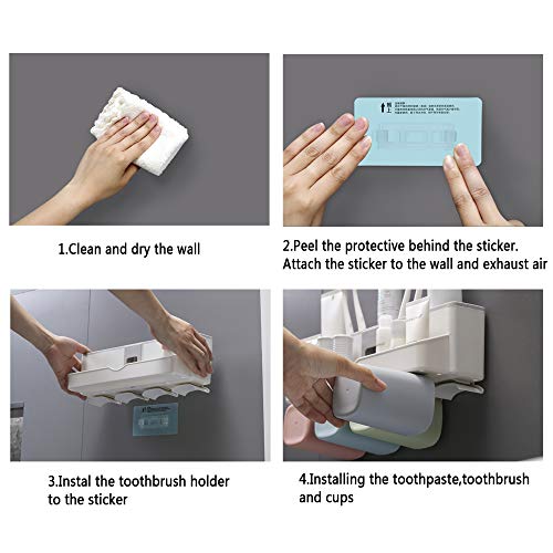IKEAR Toothbrush Holder Toothpaste Dispenser Set with Super Sticky Suction Pa...