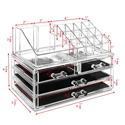 Ikee Design Clear Makeup Organizer Skin Care Cosmetic Display Case with 4 dra...