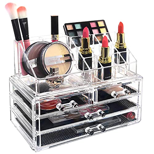 Ikee Design Clear Makeup Organizer Skin Care Cosmetic Display Case with 4 dra...