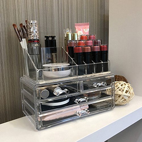 Ikee Design Clear Makeup Organizer Skin Care Cosmetic Display Case with 4 dra...